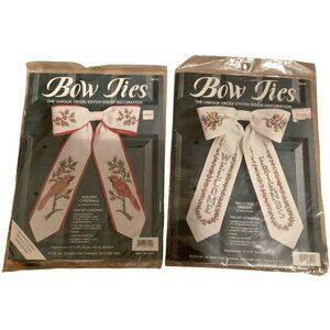 JCA Cross Stitch Bow Ties Door Decor 2 Kits Holiday Cardinals Welcome Friends